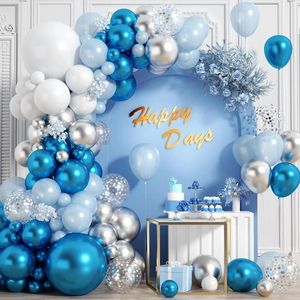 Party Decoration 119st Metallic Blue Silver Balloons Garland Arch Kit Light White Confetti för födelsedagsbröllopsdekorationer