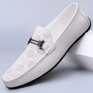 Białe mokasyny Wysokiej jakości męskie buty biznesowe oryginalny skórzany man Casual Buty luksusowe marka formalne wygodne mokasyny poślizgnąć się na butach