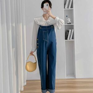 Mutterschaftsboden Neue Herbst Mutterschaft Jeans Jeans Jumpsuits Kleidung für schwangere Frauen Retro -Jeans Overalls Hosehosen Y2K Streetwearl24026