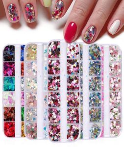 12 Gitter/Box Love Designs unregelmäßige Nagel -Pailletten gemischte Farbe Glitzer Glitter Flocken 3d Nägel Kunstdekorationen Accessoires5200615