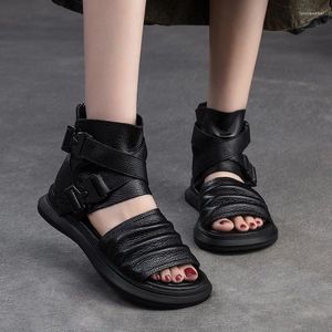 Sandálias Birkuir Moda plineia para mulheres fivela de couro genuíno de couro alto topo aberto as botas de verão de 3 cm de praia