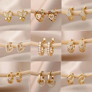 Earrings Cubic Zirconic Heart Earrings For Women 2024 Trending Gold Color Stainless Steel Earrings Piercing Ear Hoops Jewelry Gifts arete