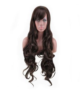 Woodfestival Long Curly Brown Wig Synthetic Wics для чернокожих женщин глубокие волны натуральные волосы сексуальные 85 см9918562