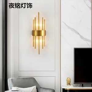 Wall Lamp American European Post Modern Golden Metal Crystal Glass Tube Light LED For Villa El Foyer Living Room Sconce