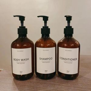 Flaschen nachfüllbare Bernstein Shampoo Duschgel leere Flaschen mit Pumpe Shampoo Conditioner Körperwaschspender für Hotel Badezimmer 500 ml