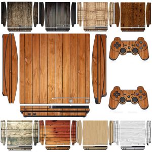 Adesivi in legno 1601 protezione adesiva per pelle in vinile per Sony PS3 Slim PlayStation 3 Slim e 2 adesivi per le skin controller