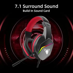 Sandalet 7.1 Surround Stereo Ses Oyun Kulaklığı Parlayan RGB Işık Ergonomik Tasarım Nefes Alabilir Kulak Pedleri Fiş ve Oynat