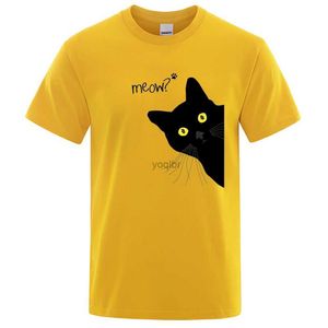 Herr t-shirts meow svart katt roliga tryck män t-shirts andningsbara tee kläder sommar streetwear toppar överdimensionerade lös bomull kort ärm2425