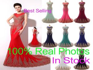 In Stock Sheer Neck Formal Evening Prom Dresses Lace Appliques Mermaid Red Black Blue Mint Pageant Mother Gowns 2019 Real Image Ar2584162