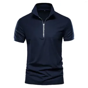 Men's Polos Zipper Polo Collar Camiseta Verão Tops curtos Tops camise