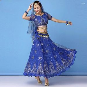 Bühne Wear Bollywood Belly Dance Kostüm Set Performance Outfit Chiffon Sari Anzug Frauen