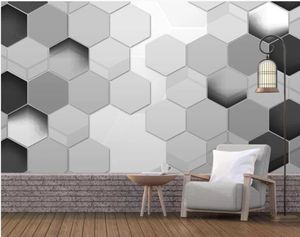 Wallpaper murale 3D Sfondi a sfondo semplice poligono stereo in bianco e nero semplice sfondo 3D moderno wall4073346