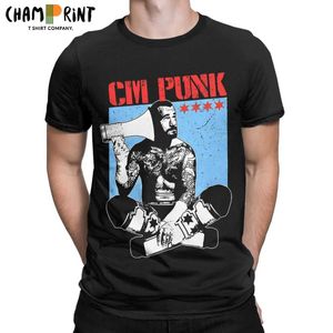 Camisetas masculinas homens cm punk aew melhor no mundo camisetas t-shisis pura algodão humor de manga curta o pescoço camiseta de plus size camisetas t240425