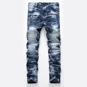European and American Denim Jeans Mens Nostalgic Motorcycle Regular Fit Straight Trendy Personalized Cool Plus Size Pants 240417