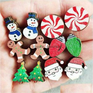 Stud Christmas Candy Snowman Noel Baba Karikatür Ahşap kulak saplamaları Küpe Moda Aksesuarları Noel Hediye Damla Teslimat Takı Dhceu