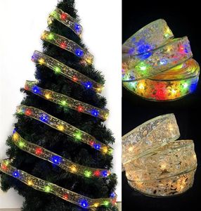 Christmas LED Lights Bronzing Double Ribbon String Light Xmas Ornaments Party Tree Decoration Pendant xxa154700323