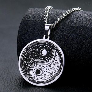 Colares de pingentes punk tai ji yin yang colar para homens homens clássico preto branco chinês sinais de jóias de aço inoxidável