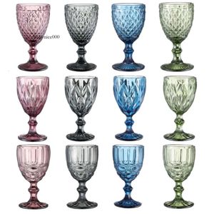 Oz Wine Glasses Cup Colored Glass Goblet With Stem Ml Vintage Pattern Emed Romantic Drinkware Colors For Party Wedding Birthday Festival