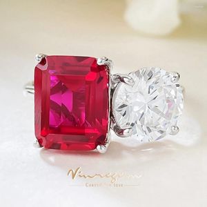 Cluster Rings Vinregem Emerald Round Cut Ruby High Carbon Diamond Gemstone Vintage 925 Sterling Silver Ring For Women Wedding Jewelry Gifts