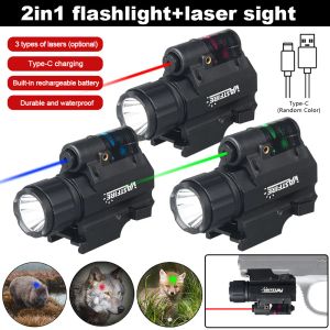 Lights 2000 Lumens Tactical Weapon Gun Light Combo Red Green Blue Laser Sight USB Raddbar 20 mm Rail Handgevär Rifles Pistol Light