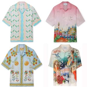 24SS CASA Bulca Nowa jedwabna koszulka Silk Silk Casual Shirt Men and Women Summer Wzór Wakacyjny Spokojny wypoczynek luźne hawajskie koszulę z krótkim rękawem Casabulc Trendy Tops