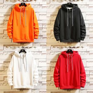 Winter Autumn Men Hoodies Fleece Lining Soft Warm Jogging Tops High Quality Solid Casual Hooded Pullovers White Khaki 201020