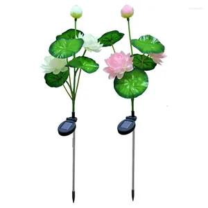 Decorative Flowers 3 Heads Artificial Flower Solar Lotus Lamp Outdoor Waterproof Garden Landscape Lamps For Home Night Lights