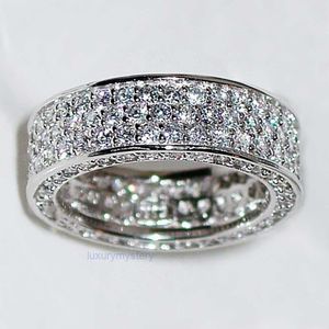 Bling Full Lab Diamond Finger Pierścień 925 Srebrna impreza Weddna Pierścienie dla kobiet mężczyzn Obiecaj zaręczynowy prezent biżuterii