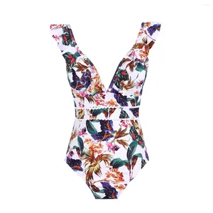 Damenbadebekleidung Mode einteiliger Badeanzug Flying Edge Deep V Printing Sling Sling High Taisted Bikini Summer Beach