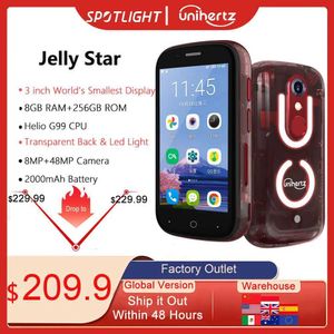 Mobiltelefonhüllen UniHertz Jelly Star Mini Smartphone Android 13 8 GB 256 GB LED -LED LED Locked Transparent Backshell Mobiltelefone 48MP 3 Zoll Telefon 240423