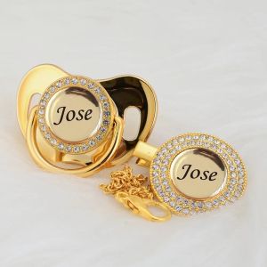 Accessories MIYOCAR Personalized any name can make gold bling pacifier and pacifier clip BPA free dummy bling unique design P8