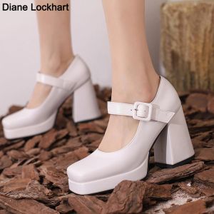 Boots INS Office Lady Brand Square Toe Strappy Block Heel Platform Goth Elegant women's Pumps 2023 Summer Dress Party Footwear