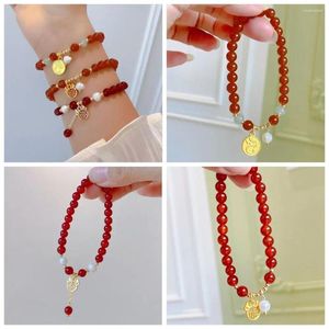 Strand Year Dragon Bracelet Pearls Pendant Imitation Agate Lucky Red Rope Jewelry Accessories Chinese Style Fortune