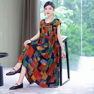 Klä NEW HOT Fashion Ankomst Casual 2023 Summer Dress for Women Print Loose Oneck Cotton Women Clothing Dresses Plus Size