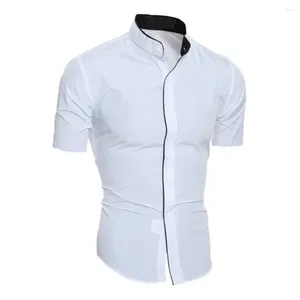Mäns casual skjortor Great Summer Top nära passande skjorta fast färg slitaresistent formell