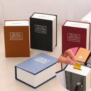 Lådor Engelska ordboksform Pengarbesparande Box Safe Book Coin Piggy Bank med viktiga kontantmynt Spara lådor Lockup Storage Box