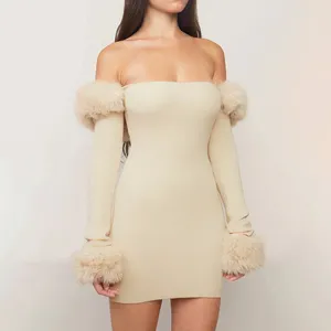 Abiti casual Donne Donne a una spalla Shorn Collar Short Short Dress Autunno Sleeve Long Slip Wrap Bodycon Hip Contern per le feste Prom Club Streetwear