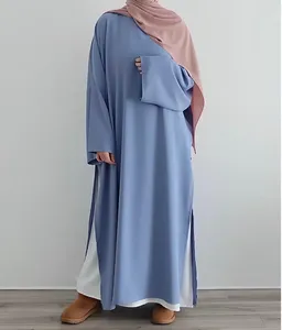 Bühnenbekleidung muslimisch Abaya zweiteiliger Set Dubai Turkish White Inner Kleid für Frauen afrikanische Kaftan -Robe Eid Mubarak Islamische Outfits lose