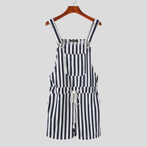 Skarpetki Inderun Mass Men Rompers Striped Pockets Suszone Szelki BIB Jumpsuits Streetwear Summer 2023 Casual Men kombinezon S5xl