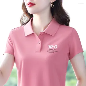 Women's Polos Short Sleeve Shirts Solid Color 2024 Woman Casual Lapel Tee Cotton Slim Tops Quality Tees Wholesale Price