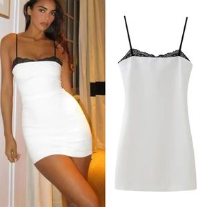 Trafo Dantel Beyaz Kayma Elbise Kadın Kolsuz Mini Bodycon Dres Sırtsız Gece Partisi Elbiseler 2024 Seksi Kısa Cesaret 240411