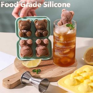 Ice Cream Tools Ice Cube Tray Cute Teddy Bear Ice Cube Making Mold Splash and Refrigerant with Container Easy to Detach Q240425