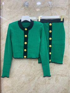 Work Dresses Women's Casual Suits Spring Summer Chic High Quality Green Knitted Sweater Cardigans With Luxury Skirt Sets Female Ddxgz2 4.13