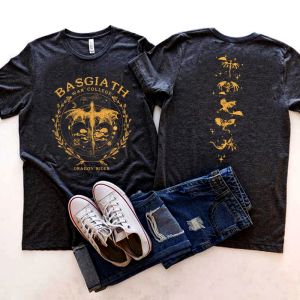 T-shirt retro Basgiath War College Doubleside Graphic Tee Gold Dragon Fourth Wing Tshirt The Empyrean Series Booktok Trendy Casual Top