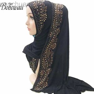 Hijabs BOHOWAII Diamonds Jersey Hijab Scarf Muslim Fashion Turban Femme Musulman African Head Wraps Arab Turkish Hijabs for Women d240425