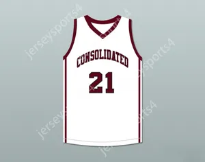 CUSTOM NAY Mens Youth/Kids PLAYER 21 AM CONSOLIDATED HIGH SCHOOL TIGERS WHITE BASKETBALL JERSEY TOP Stitched S-6XL