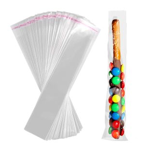 Sacos 100 PCs Sacos de celofane auto -vedação 5x25cm Sacos de haste de pretzel transparentes Bolsa de celofane selável para embalagens doces de doces favores