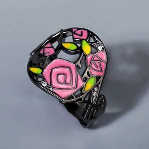 Bandringe 2020 Hot Sale Thorns Rose Ring Ladies handbemalte Emaille 925 Silberblume für Frauen Mode Nischenschmuck Geschenk H240425