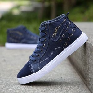 Boots Classic Vulcanize Canvas Shoes For Men Navy Blue Sneakers With A High Top School Students Boys Hightop Shoes Man Trekking Shoes