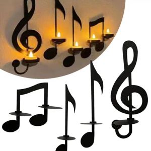 Holders 4pcs Music Note Candle Holder Wall Mount Hanging Tea Light Halloween Candle Decor For Home Office Housewarming New Year Gifts